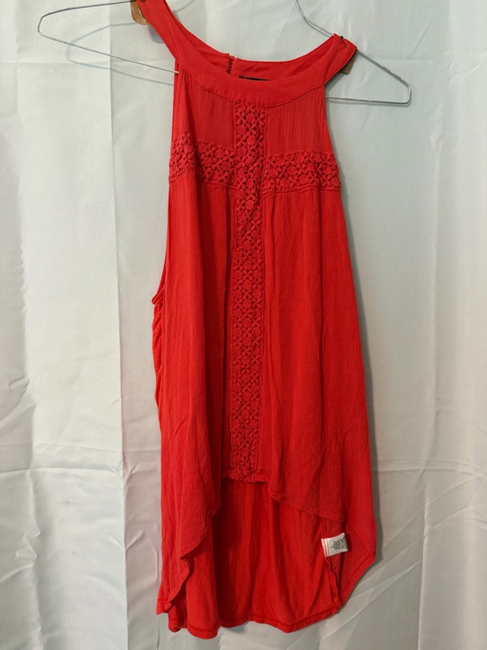 Red Crochet-Trim High low tunic